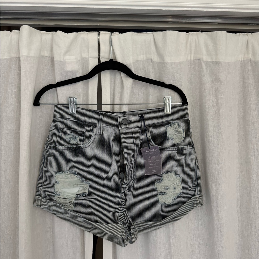 NWT Striped Distressed Denim Shorts